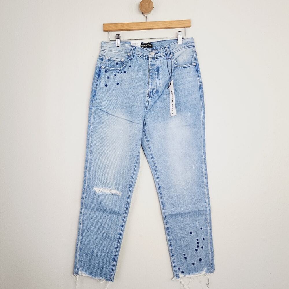 Neon Blonde Siren Starstruck Straight Leg Jeans NWT High Rise Embroidered 29